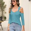 Women's V Neck 3/4 Sleeve Shirts Cold Shoulder Tops Basic Summer Tees