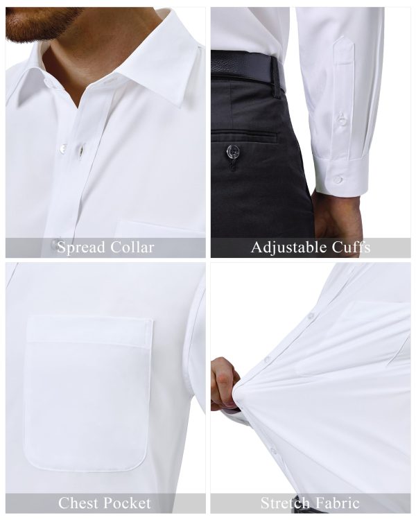 Mens Dress Shirts 4-Way Stretch Long Sleeve Collared Casual Solid Wedding Dating Button Down Shirt