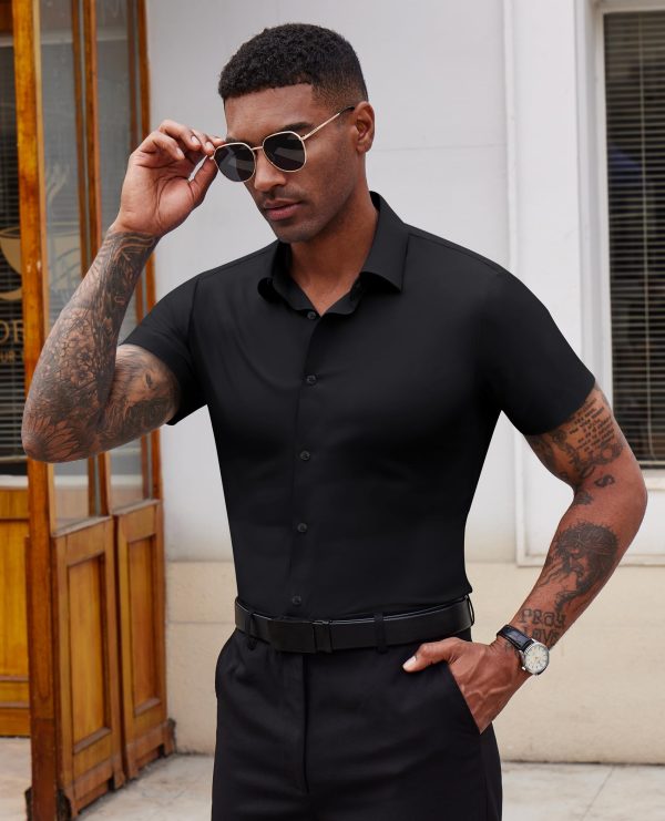 71VryY2rBOL.jpg Stretch Dress Shirts for Men Short Sleeve Slim Fit Casual Button Down Shirts Muscle Fit Men's Dress Shirts