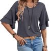 Womens Double Layer Bell Sleeve T Shirt V Neck Tee Top