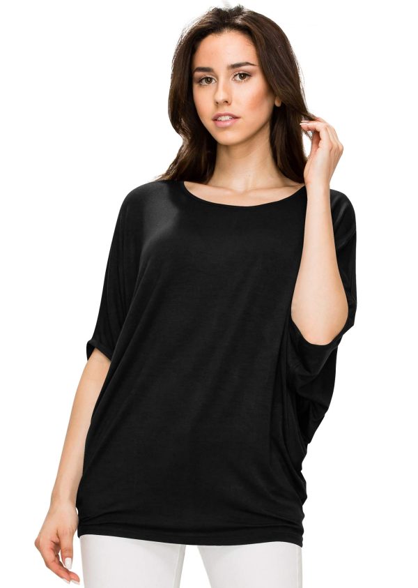 71ZeZ92K30L.jpg Women's Scoop Neck Half Sleeve Batwing Dolman Top - Plus Size