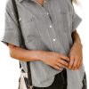 Womens Button Down Shirts V Neck Loose Casual Shirt