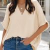 71atzdtboUL.jpg Casual Womens Short Sleeve V Neck Shirts Oversized Solid Blouses Tops