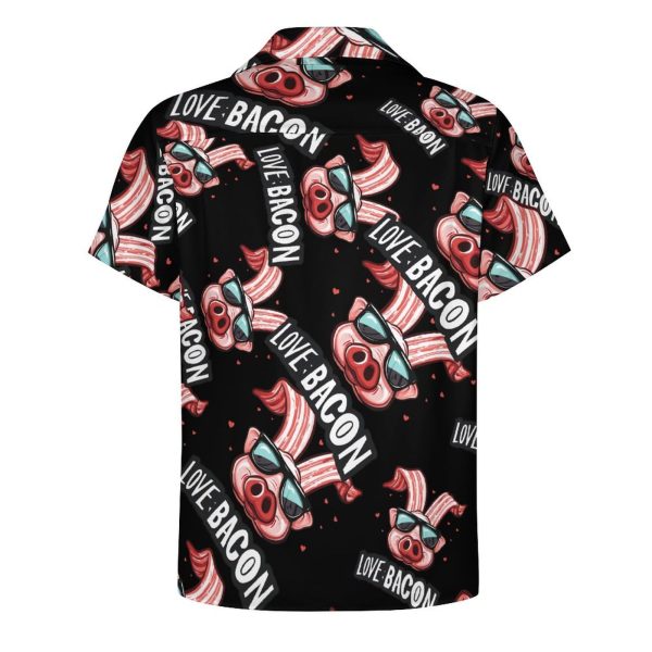 Funny Bacon I Love Bacon Men's Button Down Shirts Short Sleeve Casual Shirts Summer T-Shirt Top for Vacation Wedding
