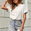 Womens Button Down Shirts Casual Short Sleeve Dress Shirt Textured Collared Summer Work Blouse