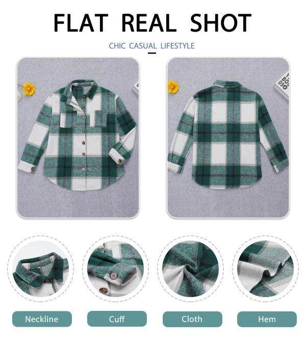 71gAr5w-KSL.jpg Women's Brushed Plaid Shirts Long Sleeve Flannel Lapel Button Down Cardigan Boyfriend Shacket Jacket Coats