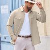 Men's Casual Shirt Jacket Linen Button Down Shirt Long Sleeve Lightweight Shacket with Pockets