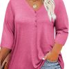 71hgx6Dd5TL.jpg Women Plus Size Tops V Neck 3/4 Sleeve Casual T Shirts Loose Basic Tunic Tees