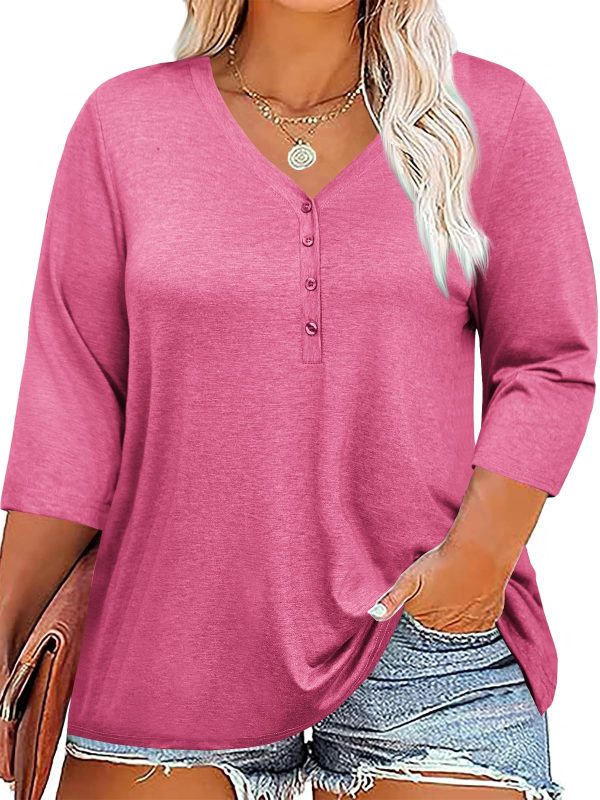71hgx6Dd5TL.jpg Women Plus Size Tops V Neck 3/4 Sleeve Casual T Shirts Loose Basic Tunic Tees