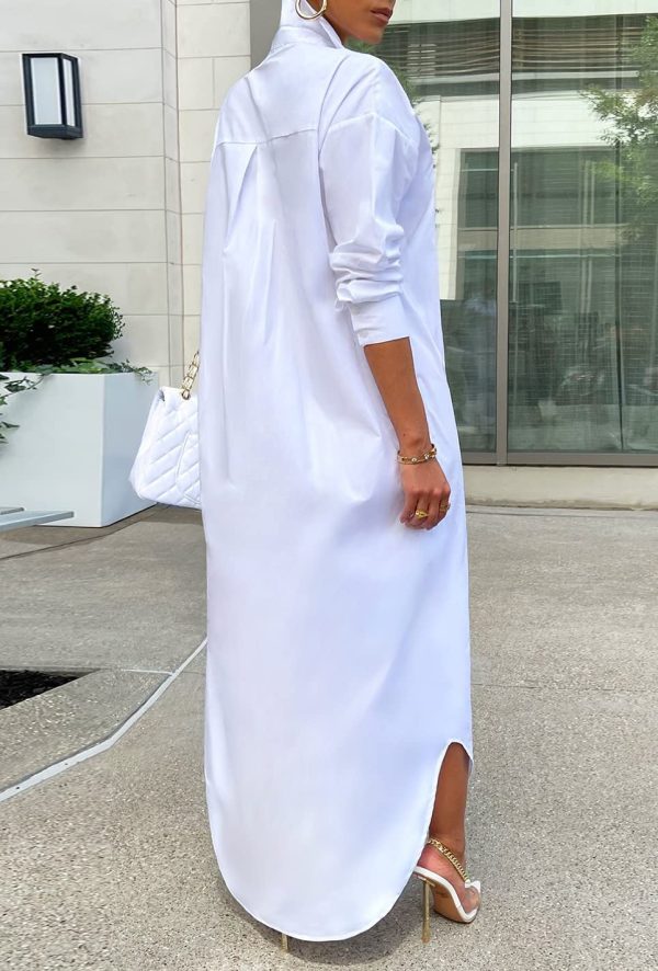 Shirt Dresses for Women Casual Long Sleeve Cotton Button Down Maxi Dresses