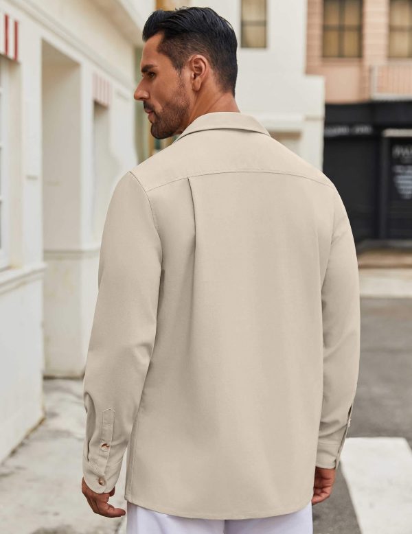Men's Casual Shirt Jacket Linen Button Down Shirt Long Sleeve Lightweight Shacket with Pockets