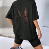 Women's Oversized Butterfly Back Cut Out Tee Tops Y2k Half Sleeve Crew Neck T Shirt