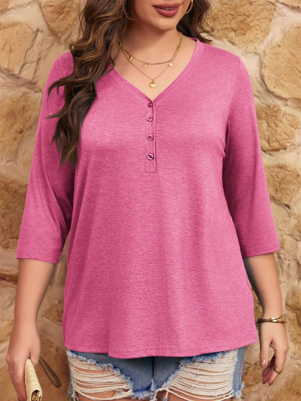 71iVq7KakaL.jpg Women Plus Size Tops V Neck 3/4 Sleeve Casual T Shirts Loose Basic Tunic Tees