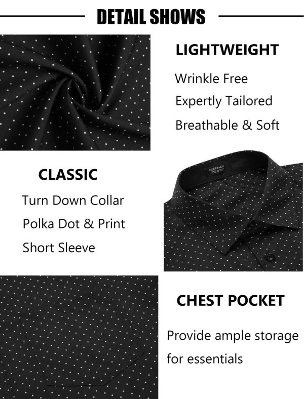 Mens Short Sleeve Button Down Shirts Wrinkle Free Dress Shirts Casual Polka Dot Print Shirt with Pocket