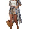 Women's 2 Piece Outfits Summer Half Sleeve Tropical Kimono Top and Shorts Set