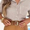 Striped Button Down Shirts for Women Dress Shirts Long Sleeve Casual Collared Office Work Shirt with Pocket