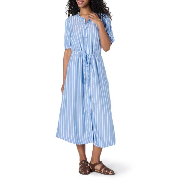 Women's Relaxed Fit Half-Sleeve Waisted Midi A-Line Dress