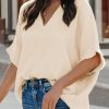 71kx3n5OcL.jpg Casual Womens Short Sleeve V Neck Shirts Oversized Solid Blouses Tops