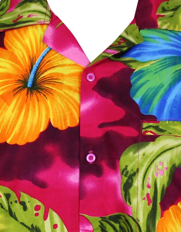 Funky Hawaiian Shirt Men Short-Sleeve Front-Pocket Big Flower Multiple Colors