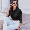Women Button Down Shirts 3/4 Sleeve Basic Business Dress Shirt Slim Fitted Classic V Neck Button Up Work Blouse Tops