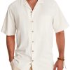 Cuban Linen Shirts for Men Short Sleeve Button Down Shirt Cotton Summer Beach Camp Vacation Hawaiian Shirts