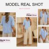 Womens Summer Tops Dressy Casual V Neck Short Sleeve Shirts Solid Button Down Blouses Tops