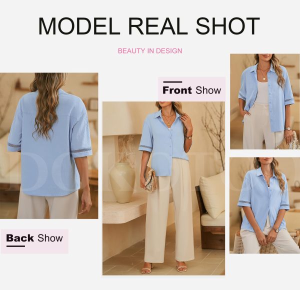 Womens Summer Tops Dressy Casual V Neck Short Sleeve Shirts Solid Button Down Blouses Tops