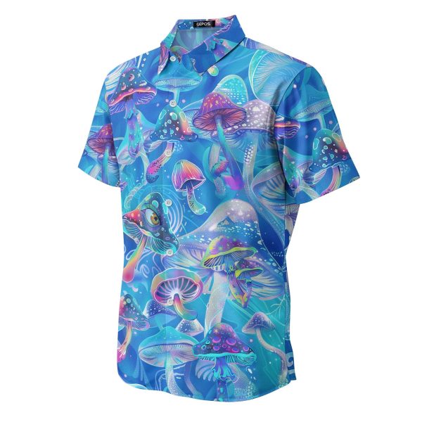71nhnKkqsL.jpg Mystical Mushroom Casual Hawaiian Shirt, Summer Mushroom Print Button Shirt, Birthday Gifts