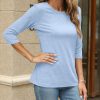Women's Casual 3/4 Sleeve T-Shirts Round Neck Cute Tunic Tops Basic Tees Blouses Loose Fit Pullover