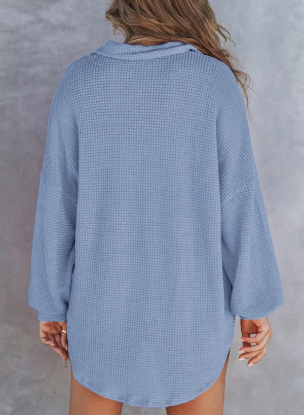 71pju2O01CL.jpg Women Waffle Knit Tops Henley Shirts Long Sleeve V Neck Solid Color Casual Tunic