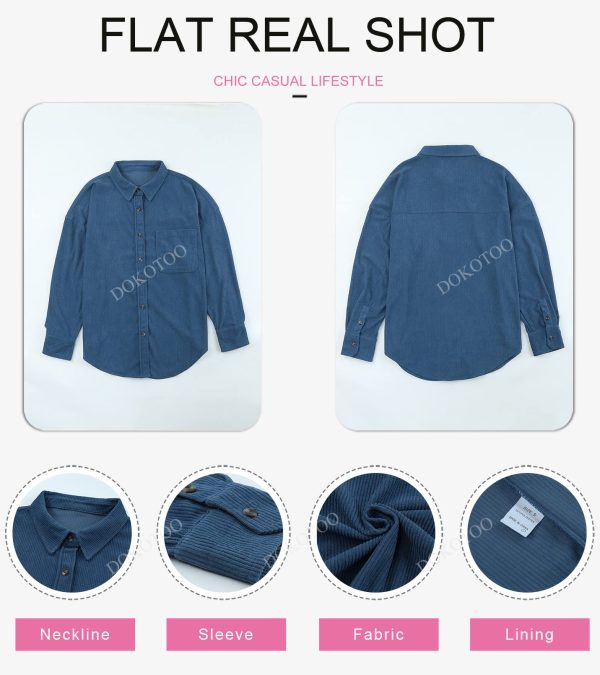 Womens Corduroy Button Down Shirts Boyfriend Long Sleeve Oversized Blouses Tops