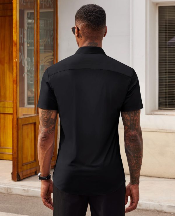 71rQWACkuaL.jpg Stretch Dress Shirts for Men Short Sleeve Slim Fit Casual Button Down Shirts Muscle Fit Men's Dress Shirts
