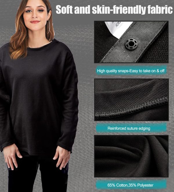 71rbsAj2KYL.jpg Shoulder Surgery Shirts, Unisex Rehab Shirt with Discreet Shoulder Snaps, Chemo Clothing, Long Sleeve Shirt Men