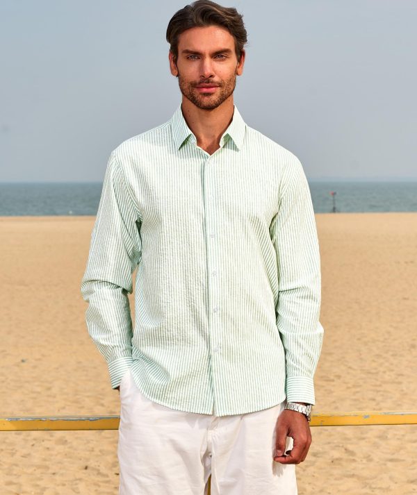 71seXiYc7AL.jpg Mens Long Sleeve Button Down Shirt Striped Casual Cotton Business Summer Beach Wedding Dress Shirts