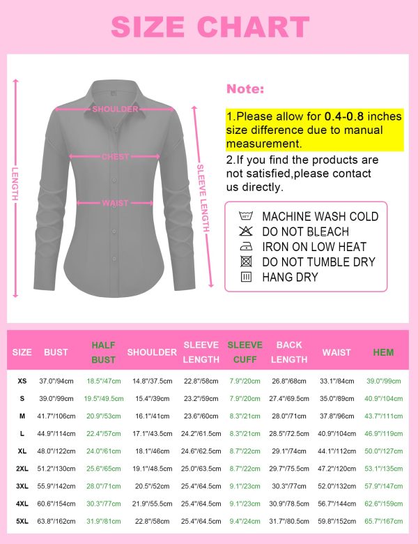 71tqMJKbEzL.jpg Women's Button Down Shirts Long Sleeve Dress Shirts Wrinkle Free Collared Work Office Solid Blouses Corset Tops
