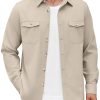 Men's Casual Shirt Jacket Linen Button Down Shirt Long Sleeve Lightweight Shacket with Pockets