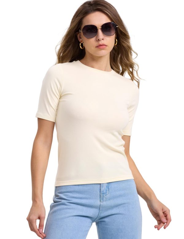Women Half Sleeve Shirts Slim Fit Crew Neck Summer Tshirts Basic Tees