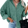 Womens Corduroy Button Down Shirt Casual Oversized Long Sleeve Blouses Tops