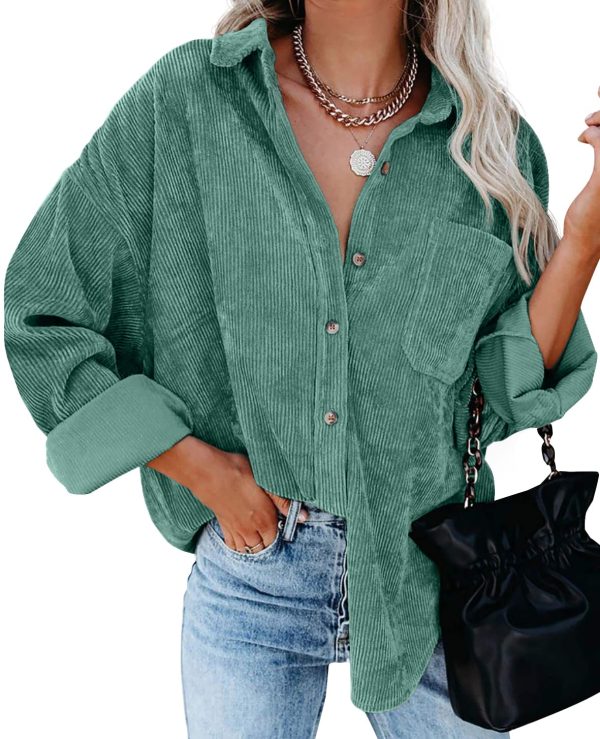 Womens Corduroy Button Down Shirt Casual Oversized Long Sleeve Blouses Tops