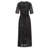 Women's Sequins Formal Dress Wrap V Neck Beltd Evening Gown Half Sleeve Ruffle Hem Glitter A-Line Flowy Maxi Dresses