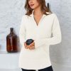 71y8CxfjgrL.jpg Womens Long Sleeve Quarter Zip Pullover Sweater Casual Loose V Neck Collared Ribbed Knit Jumper Tops Thumb Hole