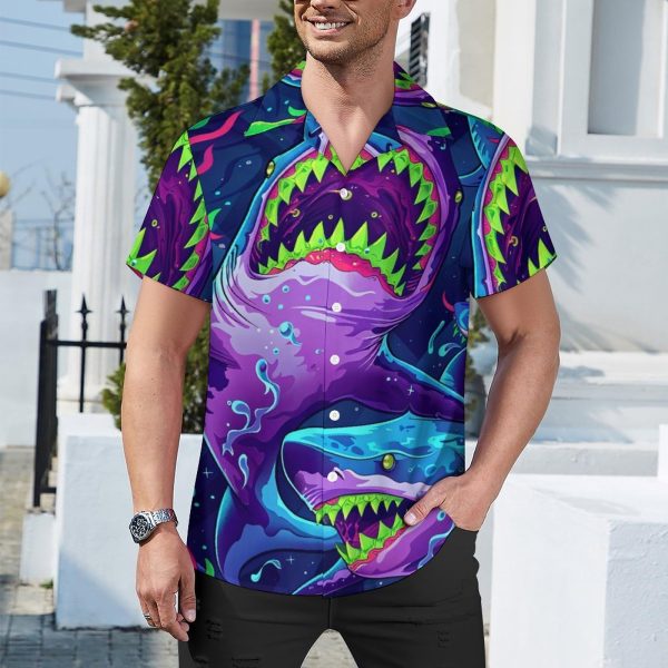 71yRa1E9Y6L.jpg Mens Hawaiian Shark Shirts Short Sleeve Button Up Beach Summer Button Down Hawaiian Trippy Shirt for Men Women