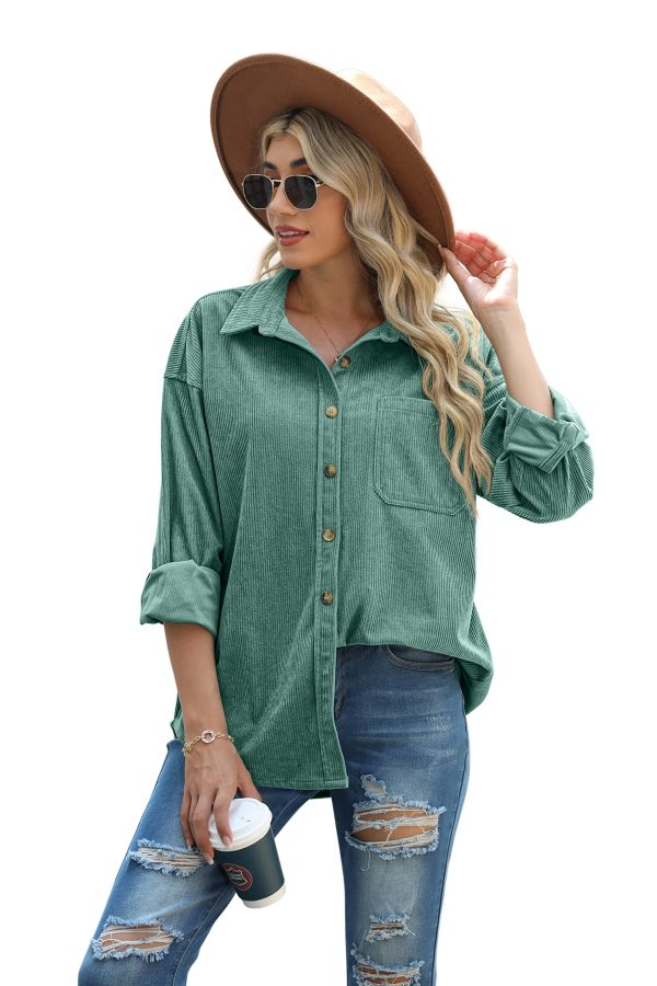 Womens Corduroy Button Down Shirt Casual Oversized Long Sleeve Blouses Tops