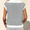 Womens Half Zip Sweatshirts Short Sleeve Color Block Lapel V Neck Loose Summer Pullover Tops