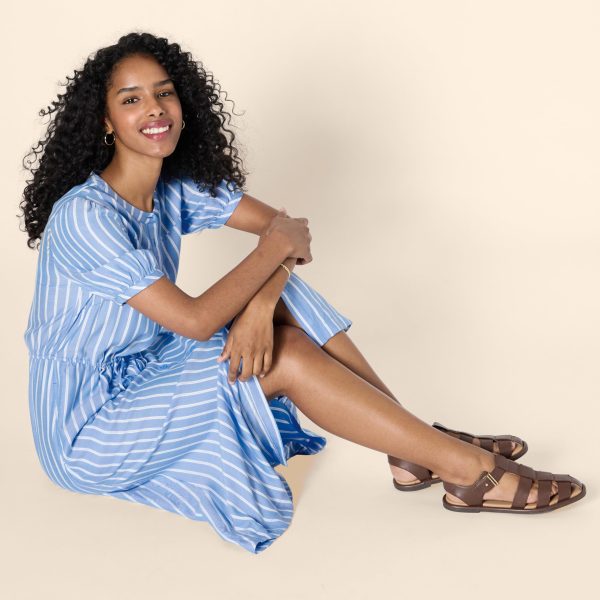 Women's Relaxed Fit Half-Sleeve Waisted Midi A-Line Dress