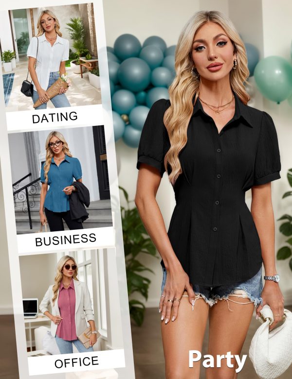 812DWNrSi8L.jpg Womens Business Casual Tops Button Down Shirts Dressy Smocked Peplum Blouses Trendy Summer Outfits 2025
