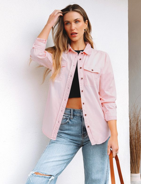 Denim Shirt Women Chambray Jean Western Shirts Long Sleeve Button Down Tops