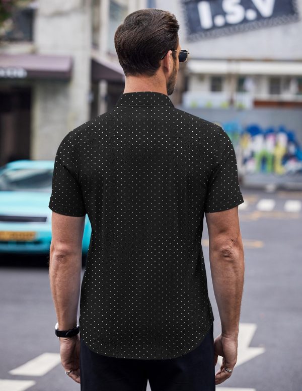 Mens Short Sleeve Button Down Shirts Wrinkle Free Dress Shirts Casual Polka Dot Print Shirt with Pocket