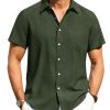 Mens Linen Shirts Short Sleeve Button Down Shirts Wrinkle Free Casual Vacation Beach Summer Tops