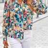 Women's Floral Blouses Dressy Casual V Neck Button Down Shirts Lantern Long Sleeve Boho Chiffon Spring Tops 2025